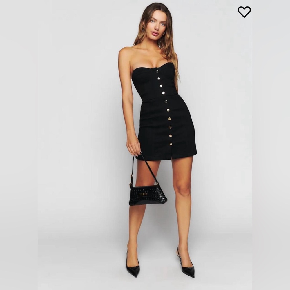 REFORMATION NIKKI STRAPLESS BUSTIER DENIM MINI DRESS